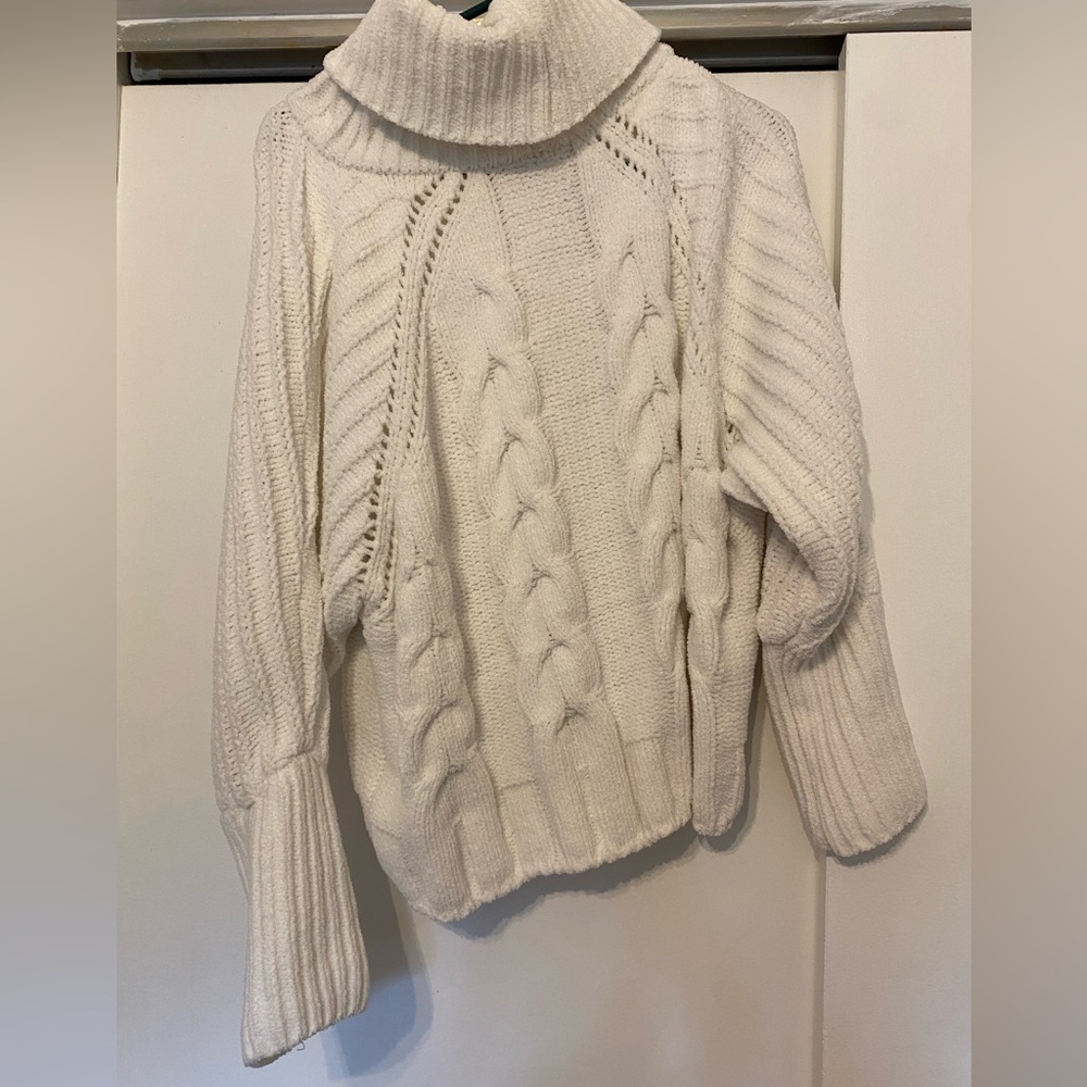 white knit turtle neck sweater